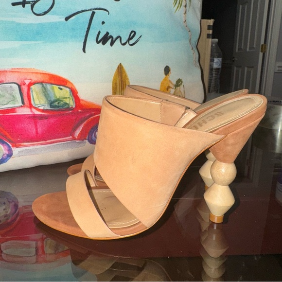 Schutz Tosca Geometric-Heel Slide Sandals In Honey Size 5.5 - Picture 3 of 12
